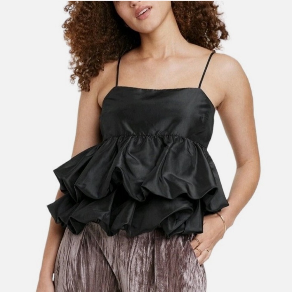 A New Day Black Tiered Taffeta Tank Top Size M